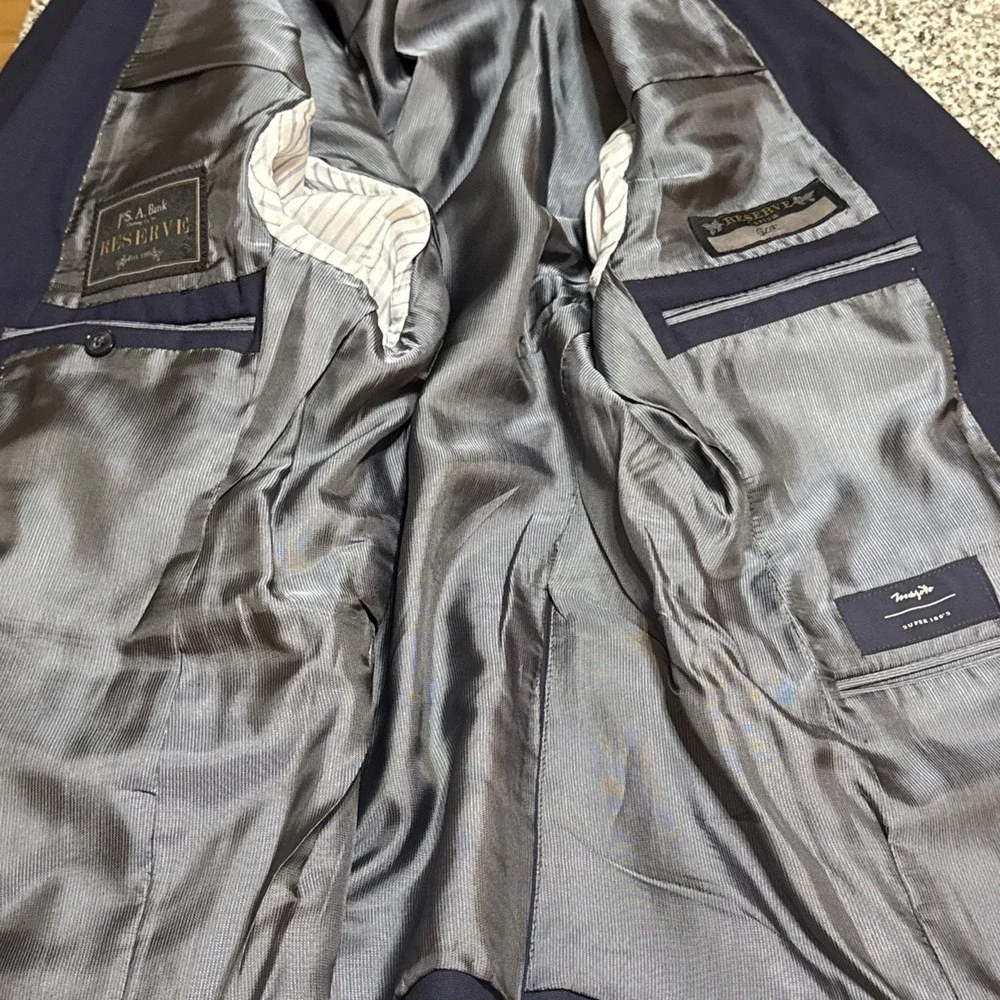 Jos A Bank‎ Reserve USA Italian Fabric Navy Blue Tailored Fit Blazer Sz 40 S